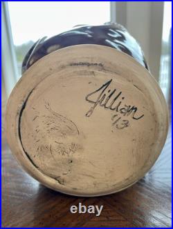 Exquisite Signed Art Pottery Handmade Sculpted Vase Red Maroon Gray Cream