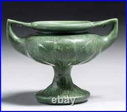FINE Hampshire Pottery Double-Handled Green Matte Glaze Base #35 ca 1910 Signed