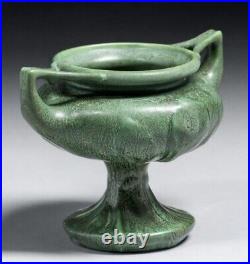 FINE Hampshire Pottery Double-Handled Green Matte Glaze Base #35 ca 1910 Signed