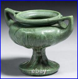 FINE Hampshire Pottery Double-Handled Green Matte Glaze Base #35 ca 1910 Signed