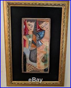 FRAMED RUTH FAKTOR FACTOR ART POTTERY TILE CERAMIC SCULPTURE COUPLE 13x7