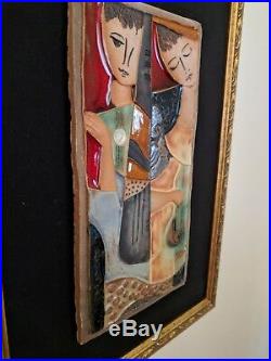 FRAMED RUTH FAKTOR FACTOR ART POTTERY TILE CERAMIC SCULPTURE COUPLE 13x7