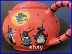 Fabulous Artist OOAK Witch Halloween Teapot 11 Witches Moon Flying Rare Signed
