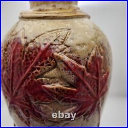 Fall Maple leaves art pottery vase signed Orange Gold Red 11 tall German