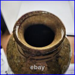 Fall Maple leaves art pottery vase signed Orange Gold Red 11 tall German