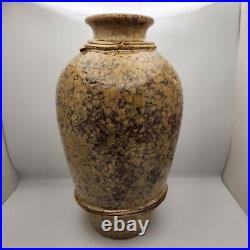 Fall Maple leaves art pottery vase signed Orange Gold Red 11 tall German