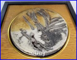 Fine Decorative Ceramic Asian Art Pottery Tile in Wood Frame ca. 20th c