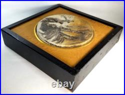 Fine Decorative Ceramic Asian Art Pottery Tile in Wood Frame ca. 20th c