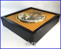 Fine Decorative Ceramic Asian Art Pottery Tile in Wood Frame ca. 20th c