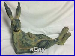 Folk Art Ceramic Pottery Rabbit Bunny Statue Set Antique Style Primitive Easter