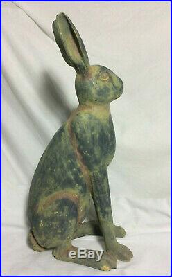 Folk Art Ceramic Pottery Rabbit Bunny Statue Set Antique Style Primitive Easter