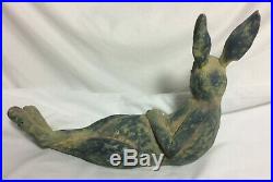 Folk Art Ceramic Pottery Rabbit Bunny Statue Set Antique Style Primitive Easter