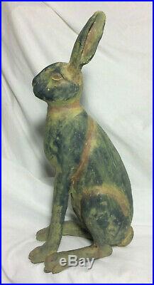 Folk Art Ceramic Pottery Rabbit Bunny Statue Set Antique Style Primitive Easter