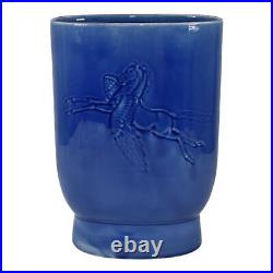 Ford Ceramic Arts 1930s Vintage Ohio Art Pottery Blue Pegasus Ceramic Vase