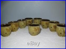 Frances Senska Original Studio Pottery- Pitcher & 9 Cups- Ceramic Carafe Bird