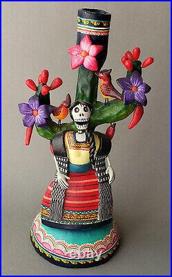 Frida Kahlo Catrina day of the dead ceramic candelabra folk art Alfonso Castillo
