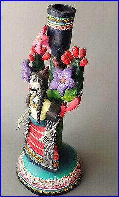 Frida Kahlo Catrina day of the dead ceramic candelabra folk art Alfonso Castillo