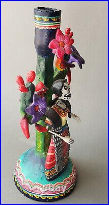 Frida Kahlo Catrina day of the dead ceramic candelabra folk art Alfonso Castillo