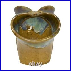 Fulper 1909-1917 Vintage Art Pottery Blue Mustard Yellow Belted Ceramic Vase