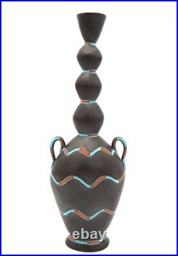 Gail Busch Pottery Abstract Glazed 14 Tall Vessel Vase Signed Busch MCM Ex-Cond