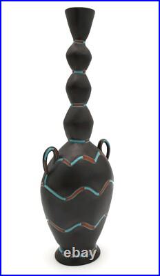 Gail Busch Pottery Abstract Glazed 14 Tall Vessel Vase Signed Busch MCM Ex-Cond