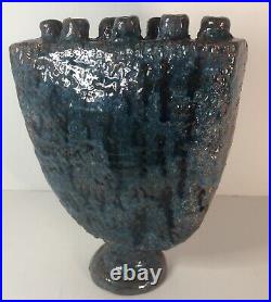 Glazed Ceramic Pottery Sea Blue Coral Reef Table Art. MSRP $699 One Of A Kind
