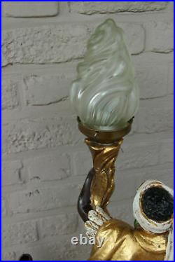 Gorgeous italian vintage 1970 Blackamoor ceramic polychrome statue lamp