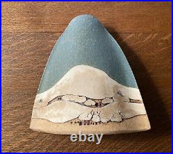 Gorgeous signed RICK SCHLAG Art Pottery Blue Ceramic Vase Southwest Landscape