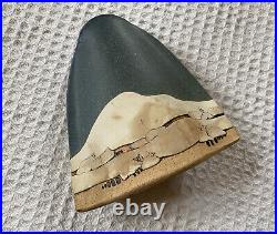 Gorgeous signed RICK SCHLAG Art Pottery Blue Ceramic Vase Southwest Landscape