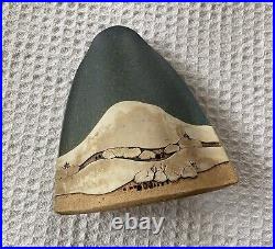 Gorgeous signed RICK SCHLAG Art Pottery Blue Ceramic Vase Southwest Landscape