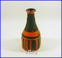 Gorka Livia, Black & Orange Striped Retro Vase 7.8, 1950's Art Pottery