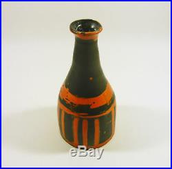 Gorka Livia, Black & Orange Striped Retro Vase 7.8, 1950's Art Pottery