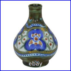 Gouda Holland Massa Vintage Art Deco Pottery Green Hand Painted Ceramic Vase