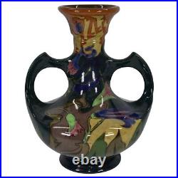 Gouda Pottery High Glaze Floral Two Handled Ceramic Vase