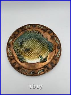 Granit Hungary Art Pottery Ceramic Fish On Copper Plate 14.25