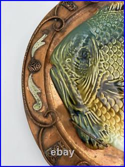 Granit Hungary Art Pottery Ceramic Fish On Copper Plate 14.25
