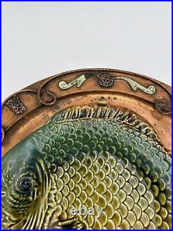 Granit Hungary Art Pottery Ceramic Fish On Copper Plate 14.25