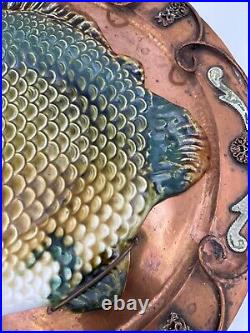Granit Hungary Art Pottery Ceramic Fish On Copper Plate 14.25