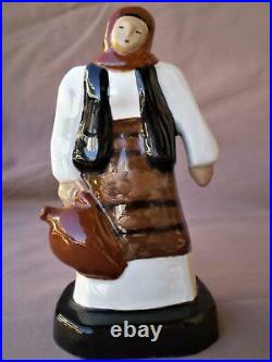 Greece, Greek Ceramic Art Statue Figurine Woman Pitcher Folk Costume, Valsamakis