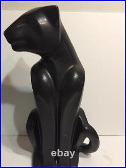 Haeger Ceramic Cats Panther Pair Deco Black White 20.5 Tall Jaguar Lion Leopard