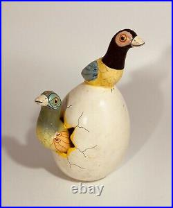 Hand Made Ceramic Hatching Egg Art Two Parrot Birds Mexico