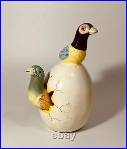 Hand Made Ceramic Hatching Egg Art Two Parrot Birds Mexico