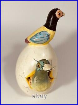 Hand Made Ceramic Hatching Egg Art Two Parrot Birds Mexico