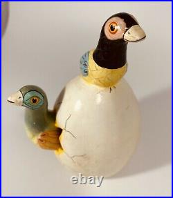 Hand Made Ceramic Hatching Egg Art Two Parrot Birds Mexico