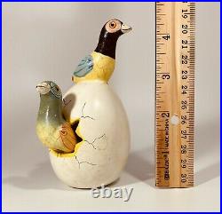 Hand Made Ceramic Hatching Egg Art Two Parrot Birds Mexico