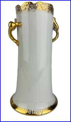 Hand Painted Gold Trimmed Ceramic Vase -Signed E. Fountain