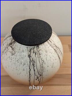 Hand Thrown Art Pottery Horsehair Raku Earthenware Pot Vase Jar With Lid Singed