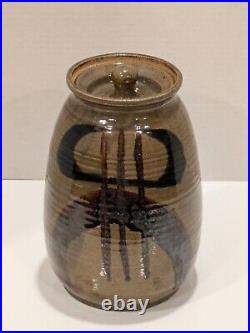 Hand Thrown Art Pottery Vase Glazed Gray Brown Blue Signed Charlie