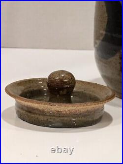 Hand Thrown Art Pottery Vase Glazed Gray Brown Blue Signed Charlie
