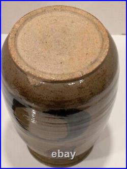 Hand Thrown Art Pottery Vase Glazed Gray Brown Blue Signed Charlie